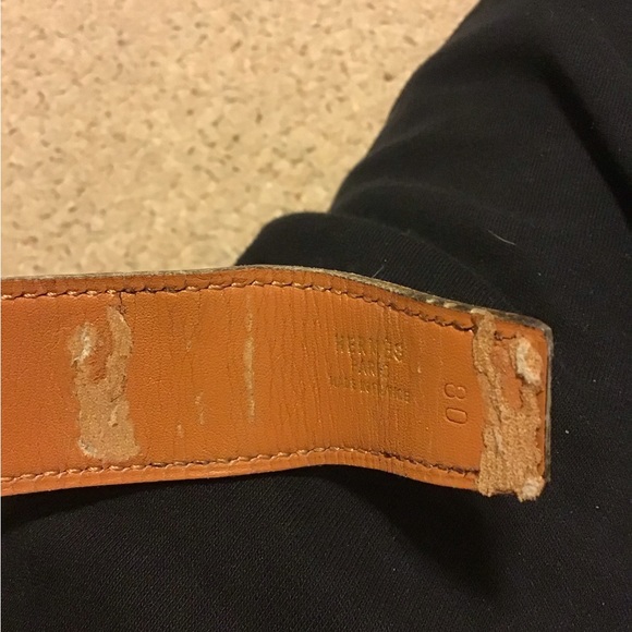 HERMES LEATHER BELT SZ 35 SOME DAMAGE TO UNDERSIDE GUC PARIS - Picture 3 of 6